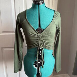 Capella Long Sleeve Olive Green Ruched Crop Top